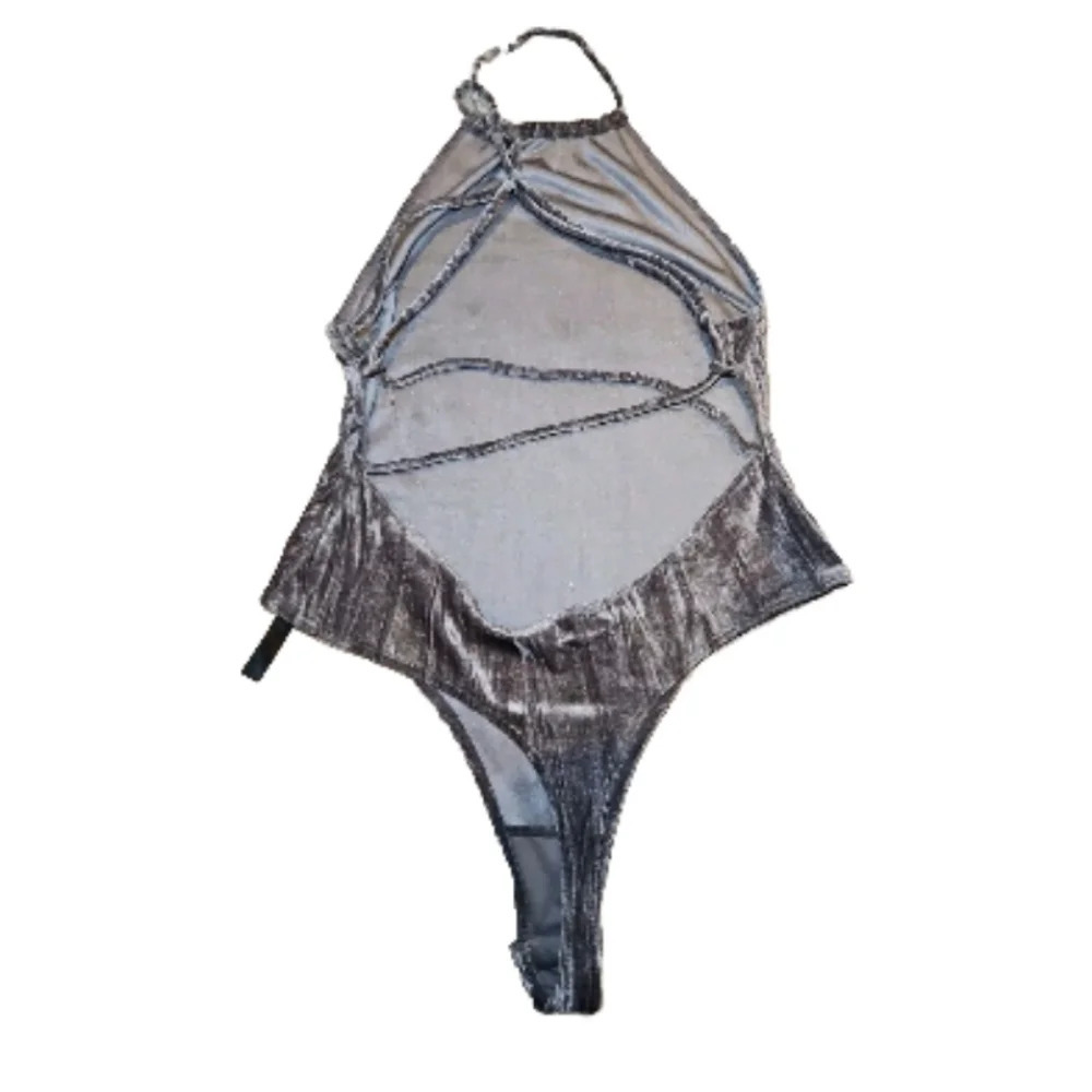 Out From Under Urban Outfitters Womens Gray Velvet Halter Party Bodysuit L - Picture 9 of 14